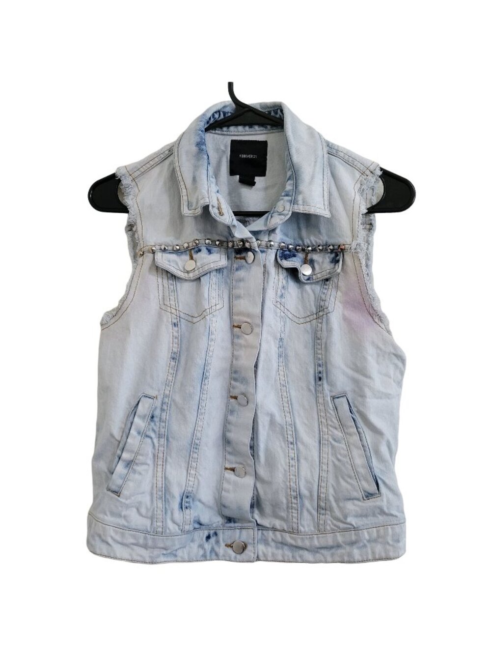 Forever 21 Denim Vest Womens Size Small Embellished Light Wash Jean Jacket
